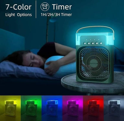 Portable Air Conditioner Fan | Dynamic Mini Evaporate Air Cooler with 7 Colors LED Light |  3 Wind Speeds and 3 Spray Modes Cooler Fan | 1,2,3 Hour Timer Cooling Fan | Air Mist Spray Cooler Fan