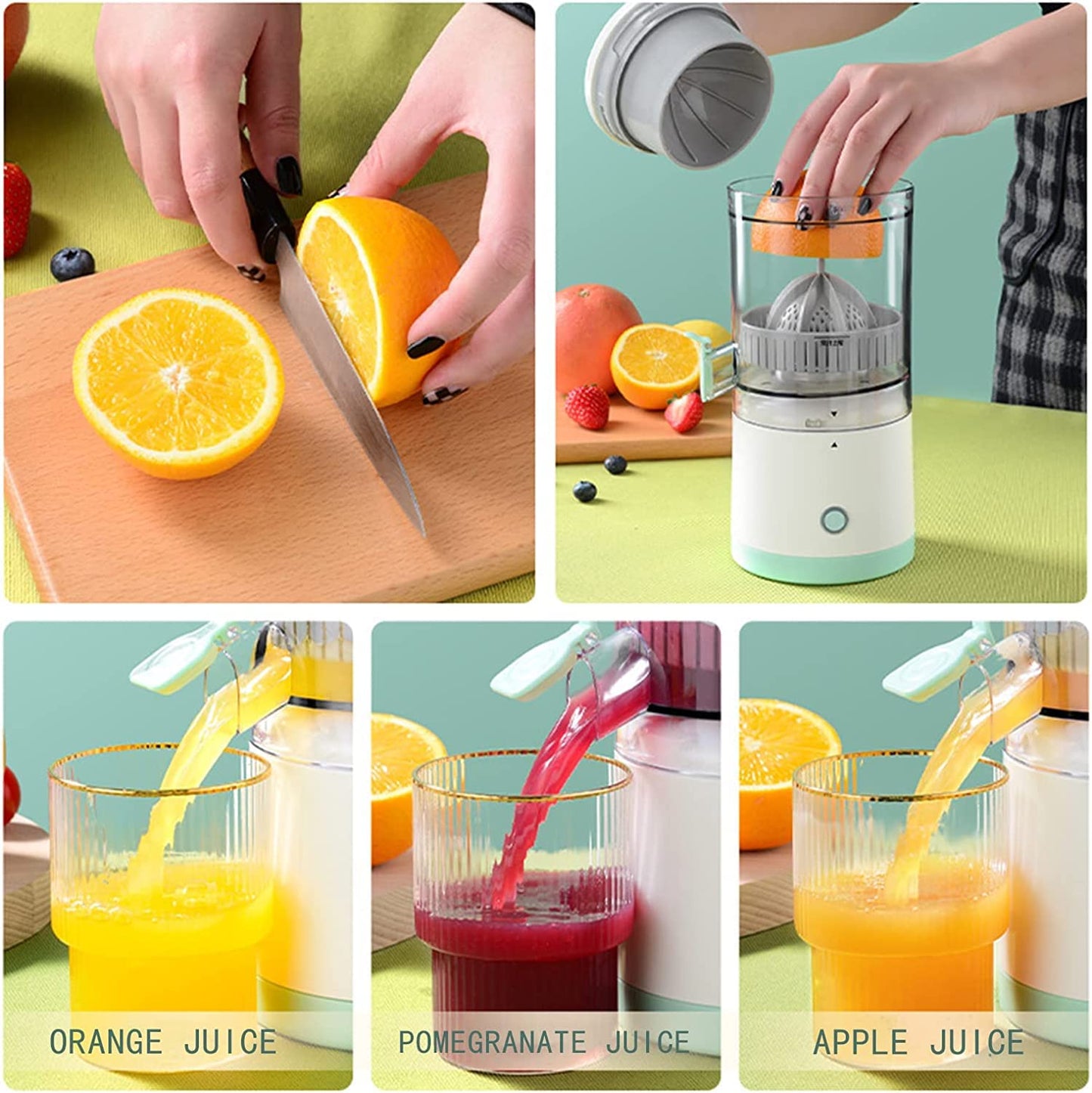 Electric Citrus Juicer, Rechargeable Juicer Machine with USB Cable and Cleaning Brush