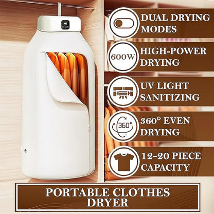 Foldable Electric Cloth Dryer & Heater | compact with Hanger & Dry Bag