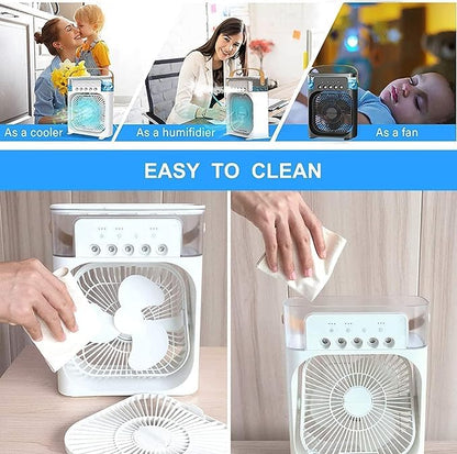 Portable Air Conditioner Fan | Dynamic Mini Evaporate Air Cooler with 7 Colors LED Light |  3 Wind Speeds and 3 Spray Modes Cooler Fan | 1,2,3 Hour Timer Cooling Fan | Air Mist Spray Cooler Fan