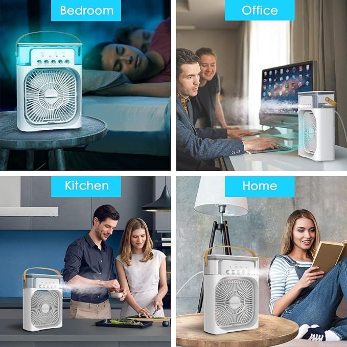 Portable Air Conditioner Fan | Dynamic Mini Evaporate Air Cooler with 7 Colors LED Light |  3 Wind Speeds and 3 Spray Modes Cooler Fan | 1,2,3 Hour Timer Cooling Fan | Air Mist Spray Cooler Fan