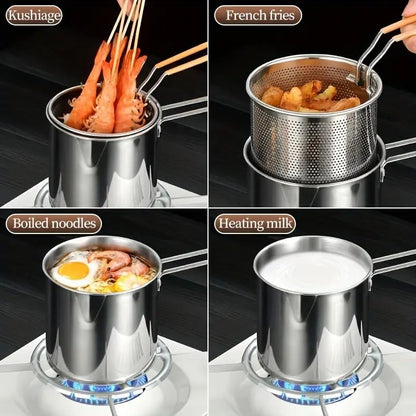 Stainless Steel Deep Fryer Pot with Detachable Oil Filter Basket