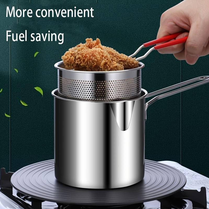 Stainless Steel Deep Fryer Pot with Detachable Oil Filter Basket