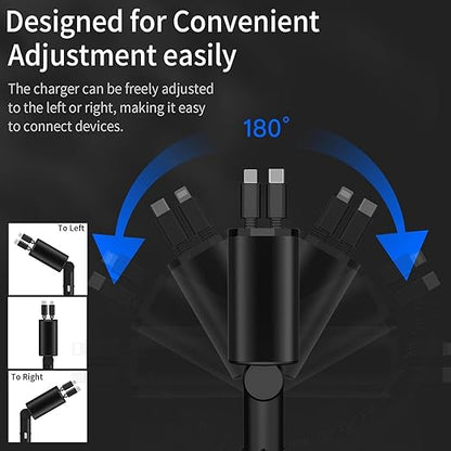 Retractable Car Charger | 120W Car Charger | 180° Adjustable Type C & iPhone Car Adapter