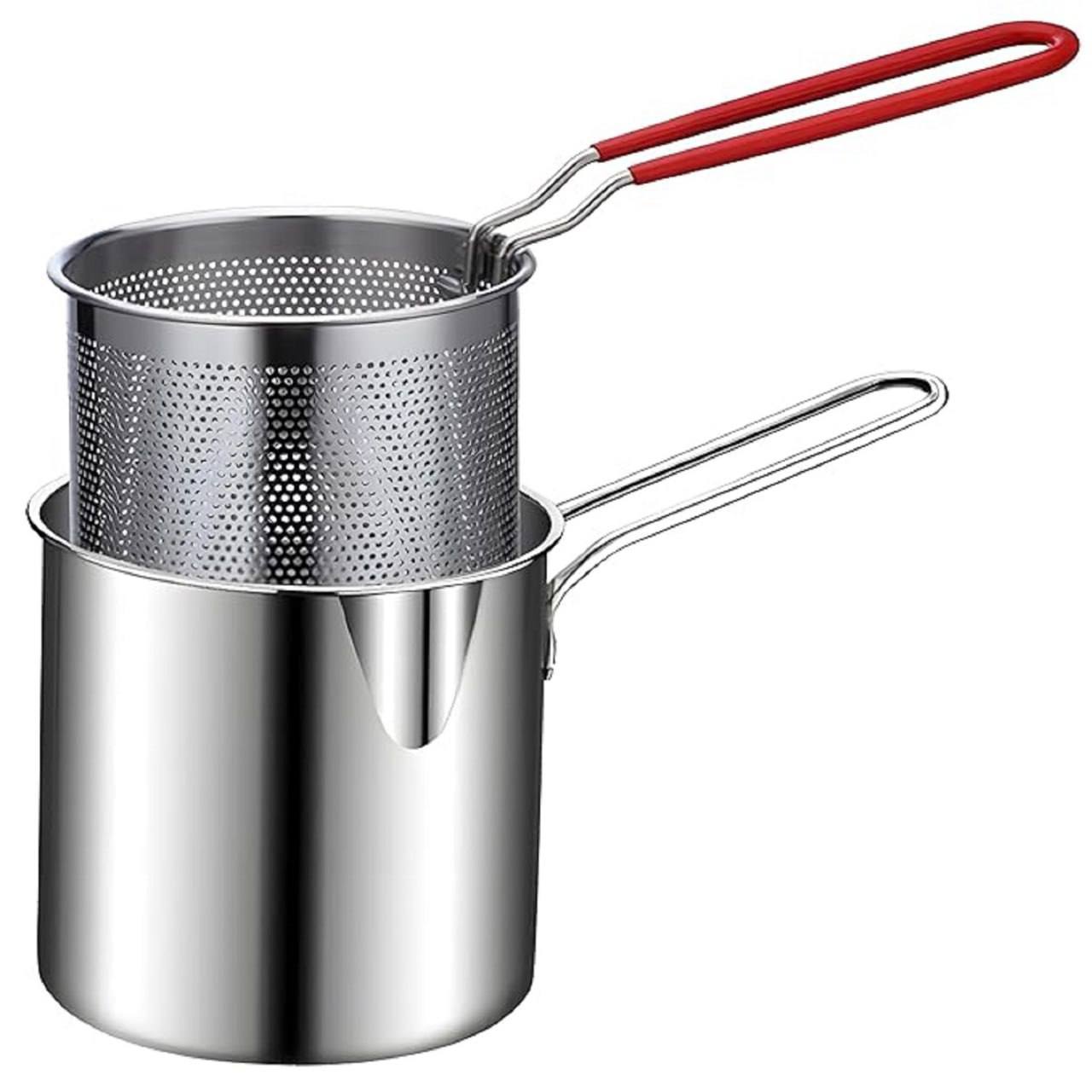 Stainless Steel Deep Fryer Pot with Detachable Oil Filter Basket