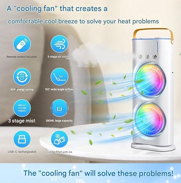 Double End Air Cooler Fan | Double End Mist Cooler Fan | Dynamic Mini Air Cooler |  Double Fan Mist Cooler