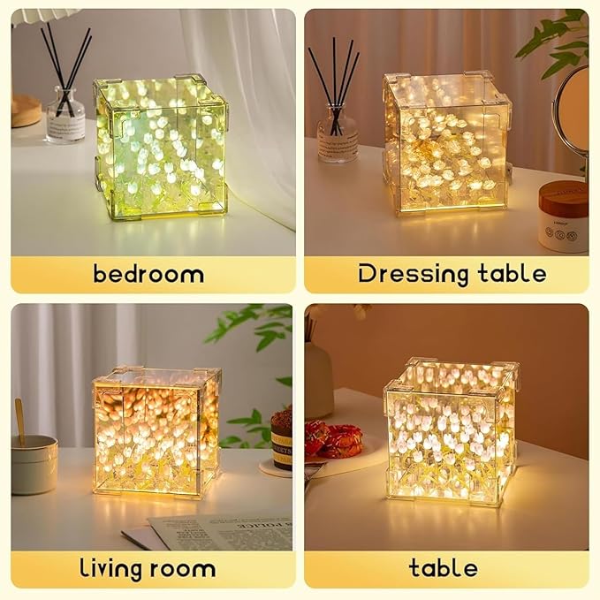 LED Tulip Decorative Cube Mirror Lamp | 2-in-1 Mirror Lamp