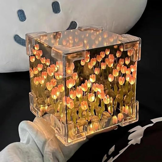 LED Tulip Decorative Cube Mirror Lamp | 2-in-1 Mirror Lamp